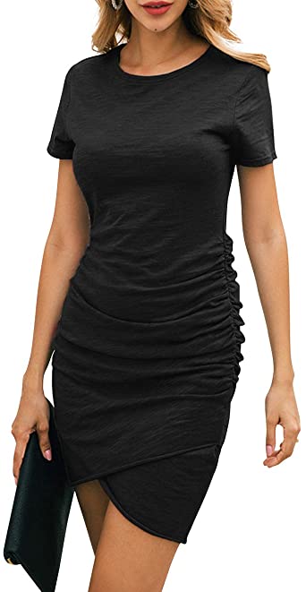 Photo 1 of CAIYING Womens Summer Casual Solid Ruched Short Sleeve T-Shirt Midi Dress ( SIZE: XL ) 
