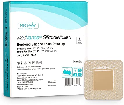 Photo 1 of MedVanceTM Silicone - Bordered Silicone Adhesive Foam Dressing Size 2"x2" (1"x1" Pad), Box of 5 dressings
