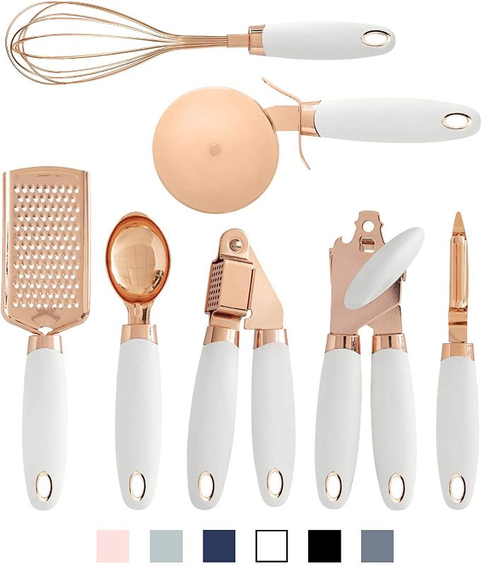 Photo 1 of COOK With COLOR 7 Pc Kitchen Gadget Set Copper Coated Stainless Steel Utensils with Soft Touch White Handles