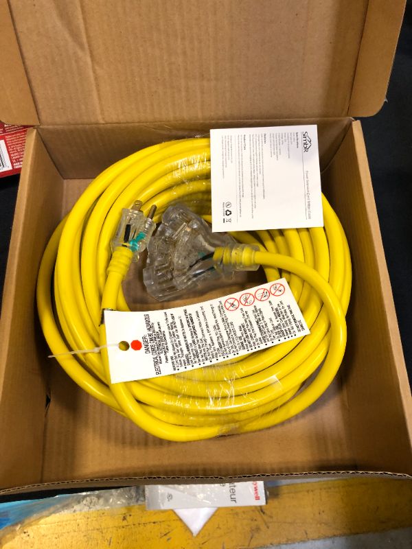 Photo 2 of 50-ft 12/3 Heavy Duty 3-Outlet Lighted SJTW Indoor / Outdoor Extension Cord by Watt's Wire - 50' 12-Gauge Grounded 15-Amp Power-Cord (50 Foot 12-Awg)