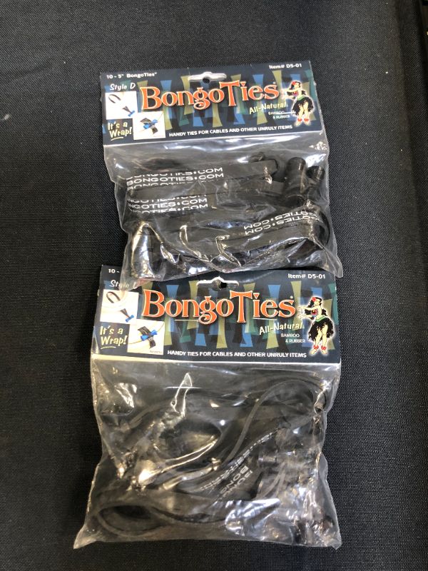 Photo 2 of 2 PACK - BongoTies ALL-BLACK "Obsidian" Bongo Ties ~ 10 Pack "Style-D" ~ HANDY TIES FOR CABLES AND OTHER UNRULY ITEMS 
STOCK PHOTO MAY VARY