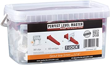 Photo 1 of 1/16" T-Lock ™ Complete KIT Anti lippage Tile leveling system by PERFECT LEVEL MASTER ™ 300 spacers & 100 wedges in handy bucket ! Tlock
