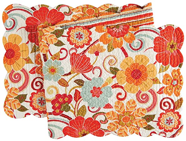 Photo 1 of C&F Home Giselle 14" x 51" Table Runner Cotton Floral Botanical Fun Spring Summer Orange Yellow Quilted Reversible Table Runner Orange
