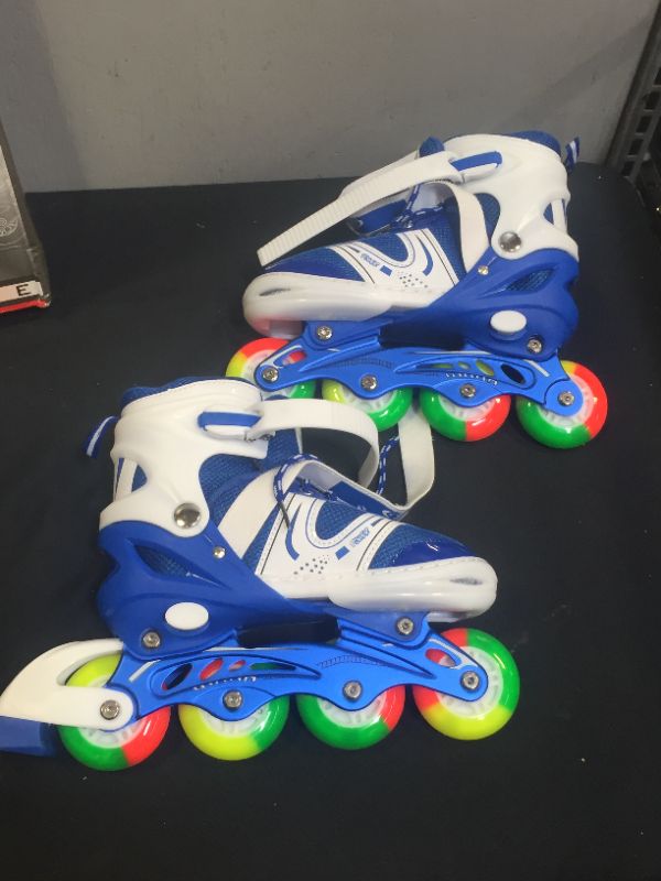 Photo 2 of JIFAR Youth Children’s Inline Skates for Kids, Adjustable Inlines Skates with Light Up Wheels for Girls Boys, Indoor&Outdoor Ice Skating Equipment Medium Size(2-5 US) BLUE