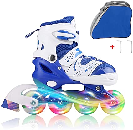 Photo 1 of JIFAR Youth Children’s Inline Skates for Kids, Adjustable Inlines Skates with Light Up Wheels for Girls Boys, Indoor&Outdoor Ice Skating Equipment Medium Size(2-5 US) BLUE