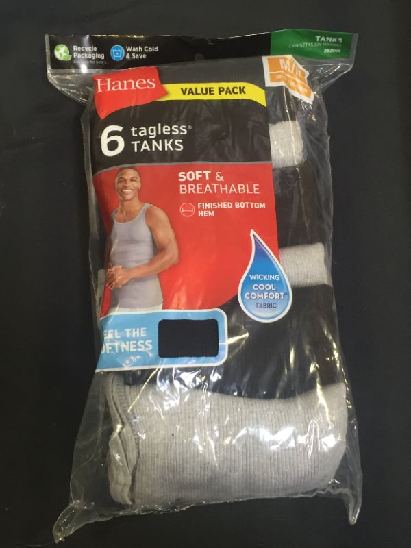 Photo 2 of Hanes Men's Soft and Breathable Tank Assorted 6-Pack M BLACK/GREY