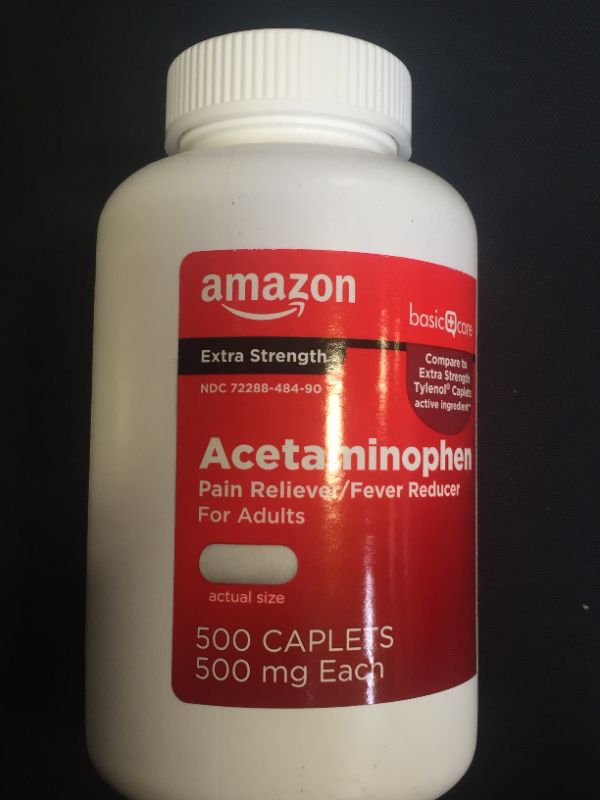 Photo 2 of Amazon Basic Care Extra Strength Pain Relief, Acetaminophen Caplets, 500 mg, 500 Count (Pack of 1)
EXP 11/22