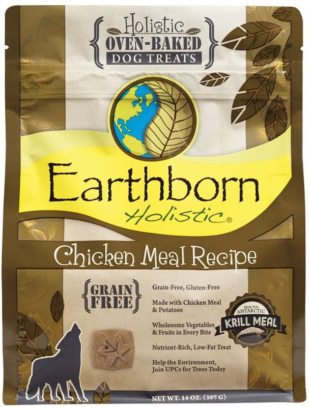 Photo 1 of 2 pack Earthborn Holistic Chicken Meal Recipe Grain-Free Oven Baked Biscuits Dog Treats
best by 1/22/2023