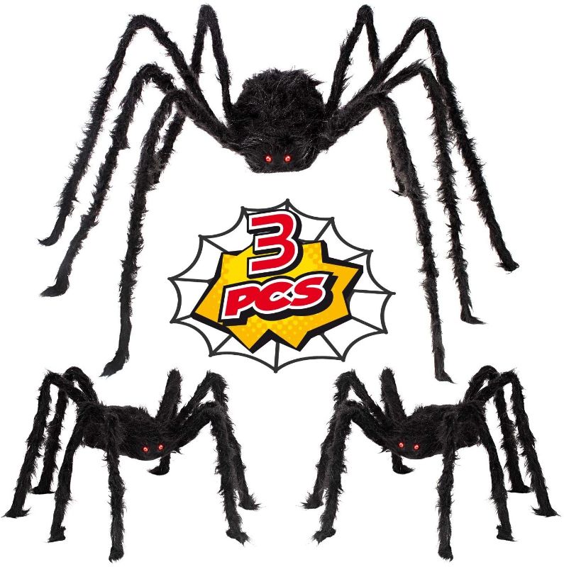 Photo 1 of 3 Pack Halloween Realistic Spider Decoration Set, Scary Hairy Giant Spiders with Red Eyes and Bendable Legs for Patio, Yard, House, Wall Outdoor Decoration 5 FT and 3 FT (1 pc 59’’ and 2 pcs 35.4’’)
