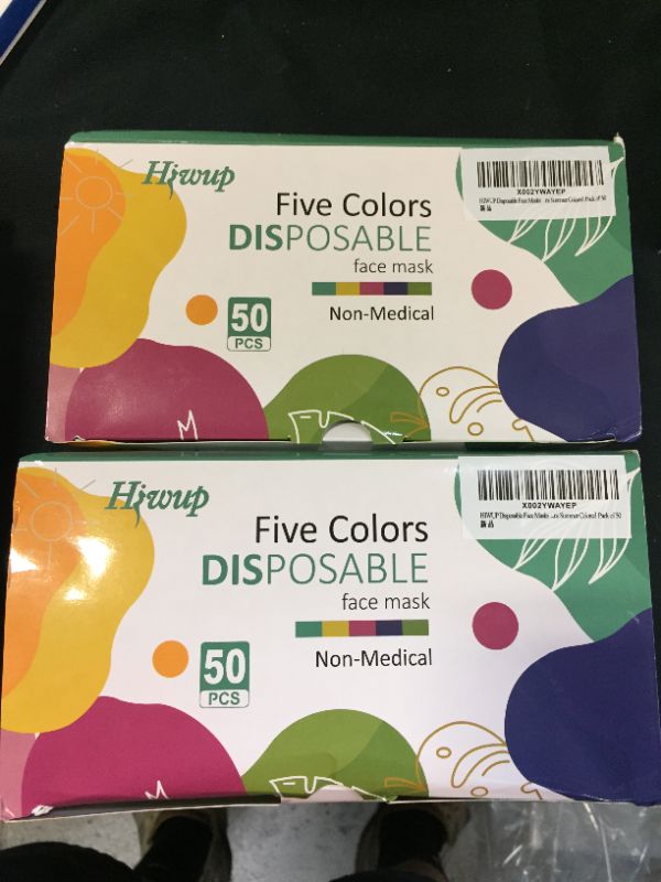 Photo 2 of 2 packs HIWUP Multicolor Disposable Face Masks Suitable For Adults And Teens Face Mask Colored Masks for Women and Men 3 Layer Pack of 50

