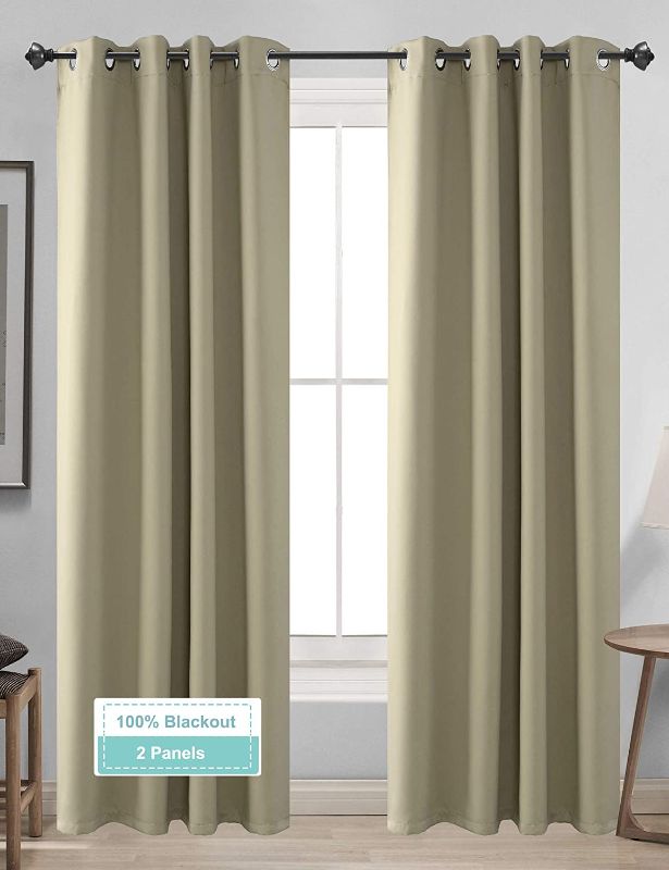 Photo 1 of CLB 100% Blackout Curtains 2 Panels, Thermal Insulated Blackout Curtains for Bedroom, Grommet Curtains for Living Room, Room Darkening Curtains, Room Curtains Khaiki 96 inch Length
