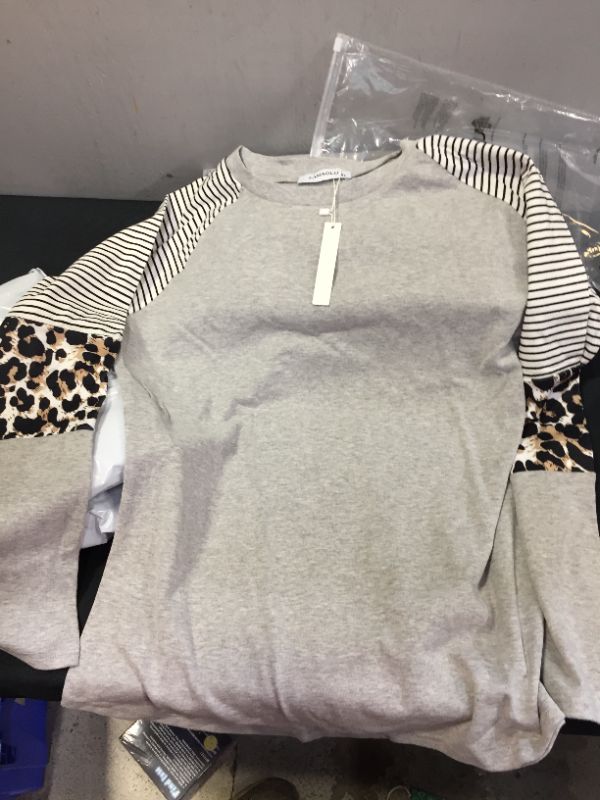 Photo 2 of Women's Long Sleeve Leopard Print Color Block Tunic Round Neck Striped Shirts Casual Blouses Tops
xl 