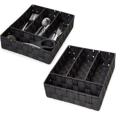 Photo 1 of 2-Pack Black Drawer Dividers, Closet Drawer Organizer Storage Basket Box Bin 10"x13.5"x 2.8"
