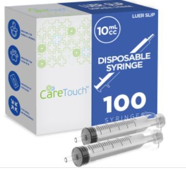 Photo 1 of 10ml Syringe with Luer Slip Tip - 100 Sterile Syringes by Care Touch No Needle, Great for Dispensi
