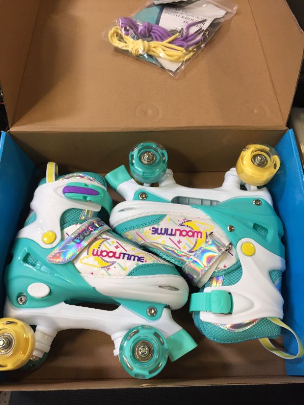 Photo 3 of Woolitime Adjustable Roller Skates for Girls and Boys, 4 Size Adjustable Toddler Roller Skates for Kids with All Wheels Light Up, Patines para Niñas Niños
Size M