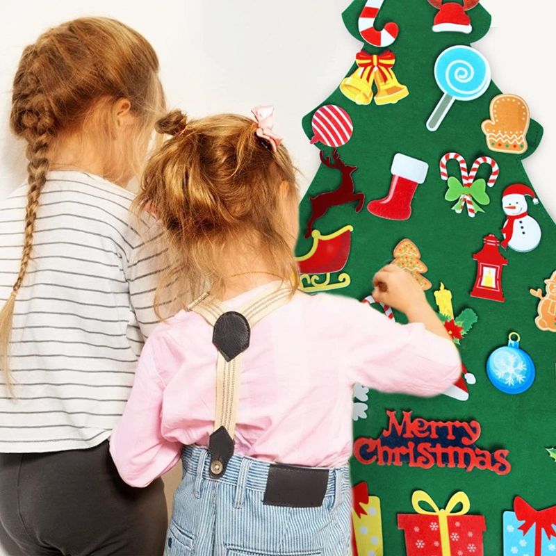 Photo 1 of 3ft DIY Felt Christmas Tree for Toddlers with 32 Detachable Ornaments, Hanging Felt Christmas Tree for Kids Wall, Craft Christmas Decorations Indoor for Home Wall Door Party Supplies Gifts
