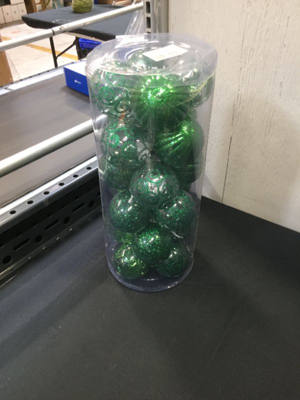 Photo 1 of 24ct Christmas Ball Ornaments Shatterproof Large Clear Plastic Hanging Ball Decorative with Stuffed Delicate Decorations (70mm/2.76" Green)