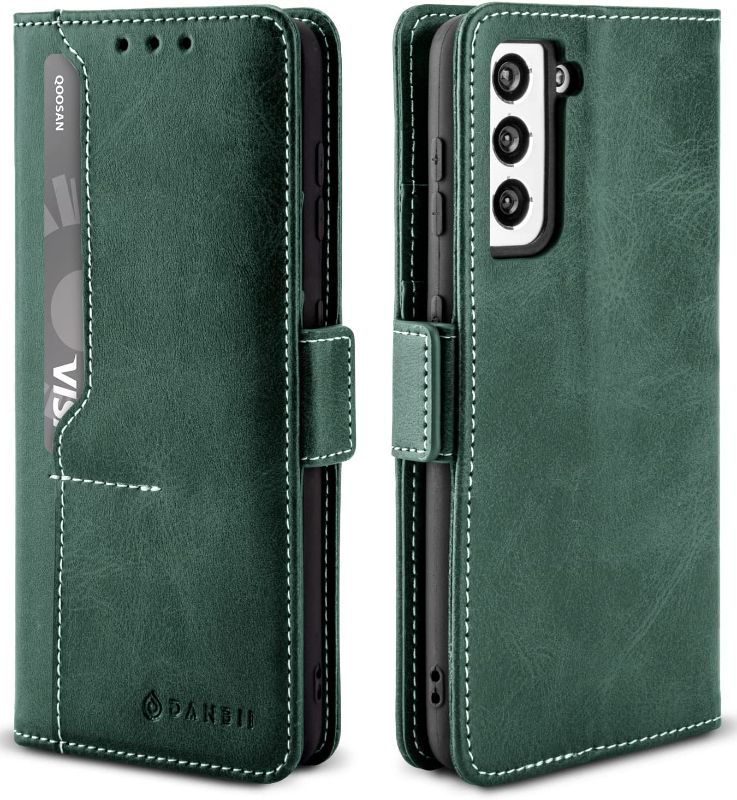 Photo 1 of Qoosan for Samsung Galaxy S22 5G 6.1" Wallet Case, Protective PU Leather Flip Folio Magnetic Closure Cover Lightweight Phone Case with Card Holder Kickstand, Dark Green