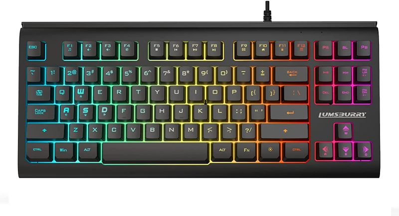 Photo 1 of Rainbow LED Backlit 87 Keys Gaming Keyboard, Compact Keyboard with 12 Multimedia Shortcut Keys USB Wired Keyboard for PC Gamers Office
Brand: Lumsburry