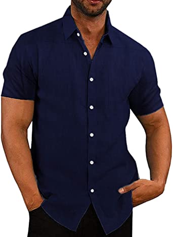 Photo 1 of COOFANDY Men's Casual Linen Button Down Shirt Short Sleeve Beach Shirt L