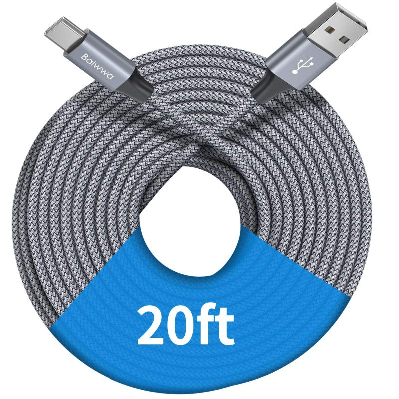 Photo 1 of [ 20ft/6m ] Extra Long USB C Cable, Baiwwa Premium Nylon Braided USB A to Type C Cable Charger Cord Compatible with Samsung Galaxy Note Tab, Moto, LG, Sony, Google and More USB C Smartphone & Tablet