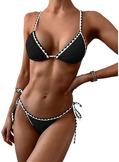 Photo 1 of ZAFUL Women's Whip Stitch Textured String Triangle Bikini Set Two Piece Swimsuit 6