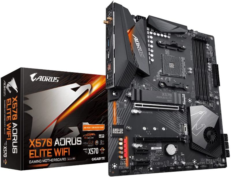 Photo 1 of GIGABYTE X570 AORUS Elite Wi-Fi (AMD Ryzen 3000/X570/ATX/PCIe4.0/DDR4/Intel Dual Band 802.11AC Wi-Fi/Front USB Type-C/RGB Fusion 2.0/M.2 Thermal Guard/Gaming Motherboard)