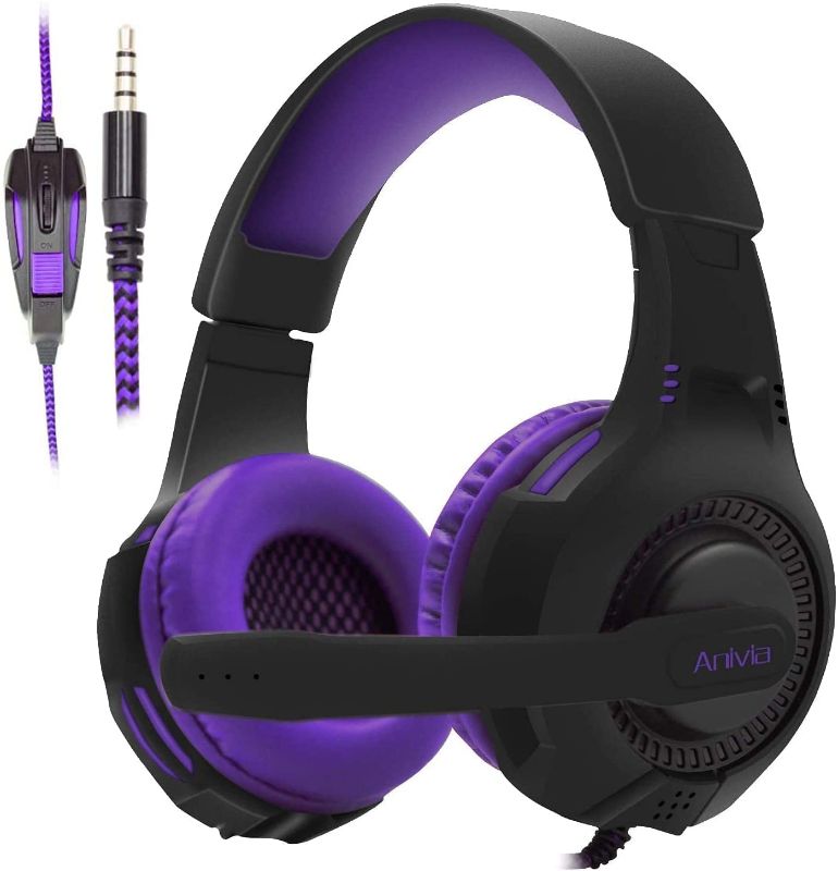 Photo 1 of Anivia PS5 Gaming Headset, PC Gaming Headset for PS4, Stereo Gaming Headphone Compatible with Xbox One,PS4,PC, Mac, Laptop, Android,Smartphone, Tablet,Purple