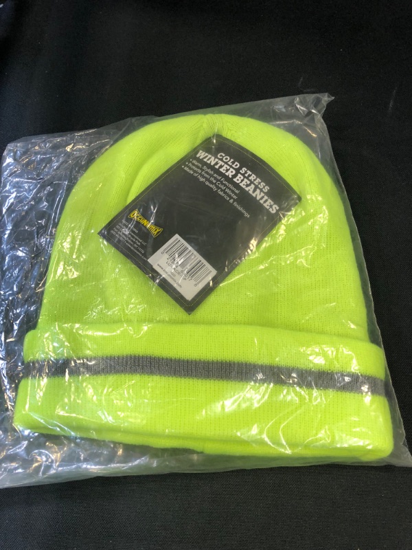 Photo 2 of Occunomix LUX-KCR-Y Knitted Reflective Beanie, High-Vis Yellow, Reflective Stripe, One Size
