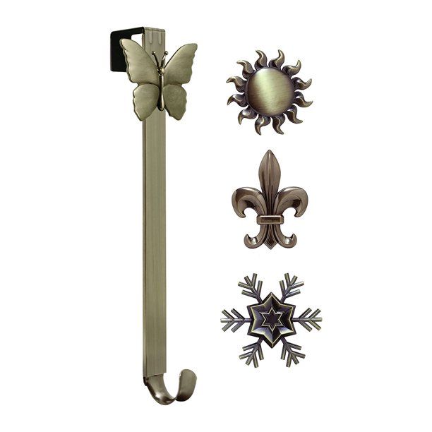 Photo 1 of Haute Decor Adjustable Metal Wreath Hanger with Sun Icon and More, Bronze
