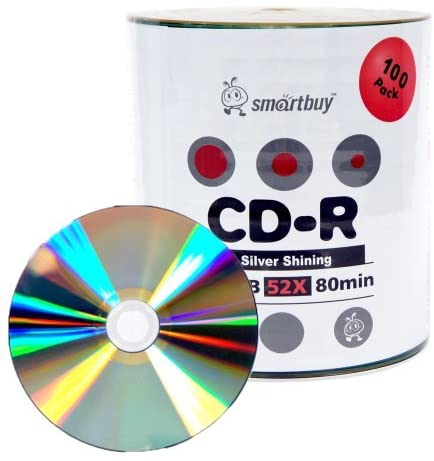 Photo 1 of Smartbuy 100-disc 700mb/80min 52x CD-R Shiny Silver Top Blank Recordable Media Disc