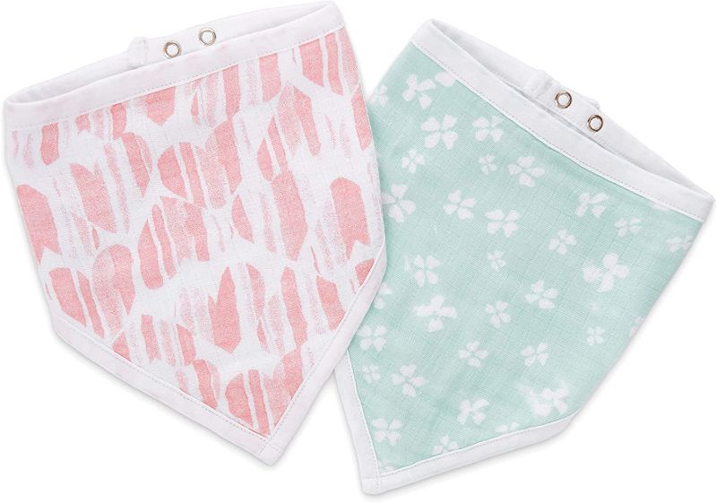 Photo 1 of aden by aden + anais Bandana Bib, 100% Cotton Muslin, Soft Absorbent 3 Layers, Adjustable, 8.5” X 16”, 2 Pack, Briar Rose, Hearts