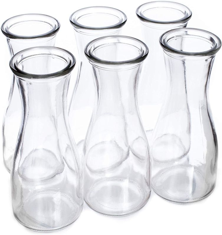 Photo 1 of 12 oz (350 ml) Glass Carafe Beverage Bottles, 6-pack - Water Pitchers, Wine Decanters, Mixed Drinks, Mimosas, Centerpieces, Arts & Crafts - Restaurant, Catering, Party, & Home Kitchen Supplies
