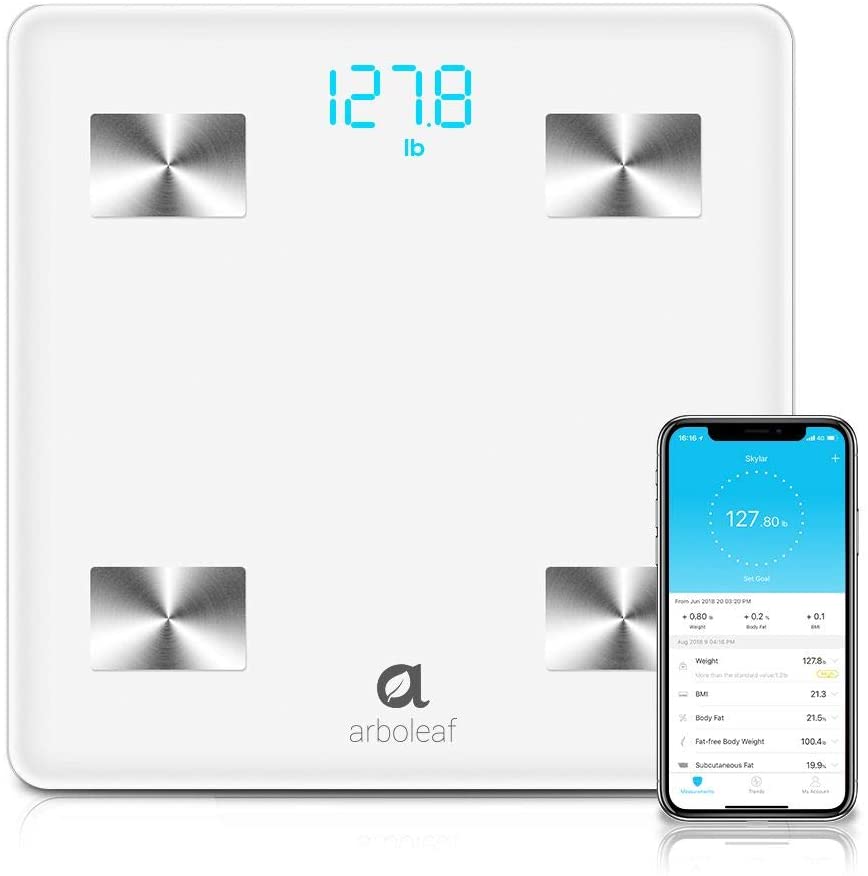 Photo 1 of arboleaf Digital Scale, Bathroom Smart Scale Scales for Body Weight, Body Fat Monitor, BMI, BMR, Water Weight, App, Bluetooth, 5 to 400 lbs White