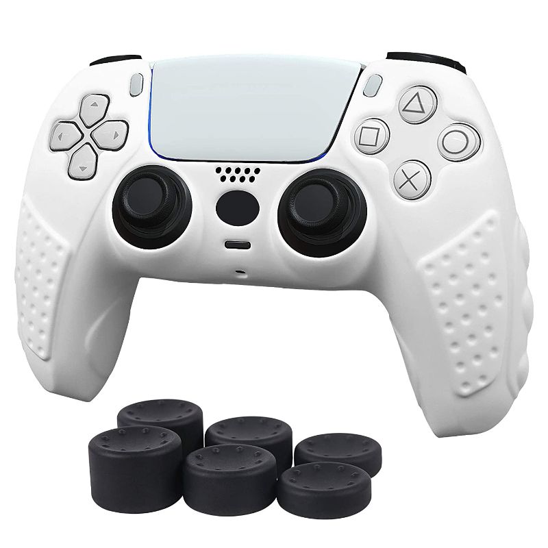 Photo 1 of Cybcamo PS5 Controller Grip, Non Slip Comfort Silicone Skin Cover Protector Case for Playstation 5 DualSense Controller with 6 Joysticks Caps (White)