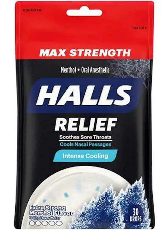 Photo 1 of Halls Menthol Oral Anesthetic Drops, Intense Cool, Original, 30 Count(3) EXP 11/23