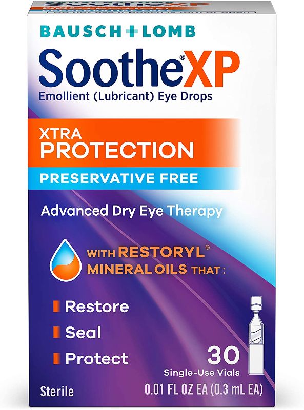 Photo 1 of Eye Drops by Bausch & Lomb, Lubricant Relief for Dry Eyes, Soothe XP, Preservative Free, Single Use Dispensers, 0.3 mL, 30 Count BB 06 2022
