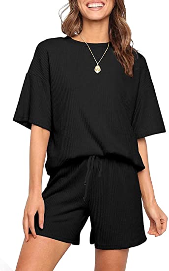 Photo 1 of KIRUND Summer Women’s Pajama Sets Half Sleeves T-shirt Drawstring Belt Shorts Pjs Loungewear Sleepwear
 SIZE M 