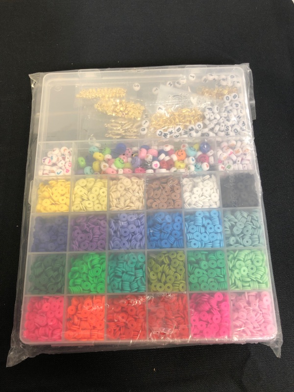 Photo 2 of 4800pcs Polymer Clay Beads for Jewelry Bracelet Making kit, Flat Round Polymer Heishi Beads for Bracelets Making kit with Pendant and Smiley Letter Beads for Bracelets Necklace Earring DIY Craft Kit
