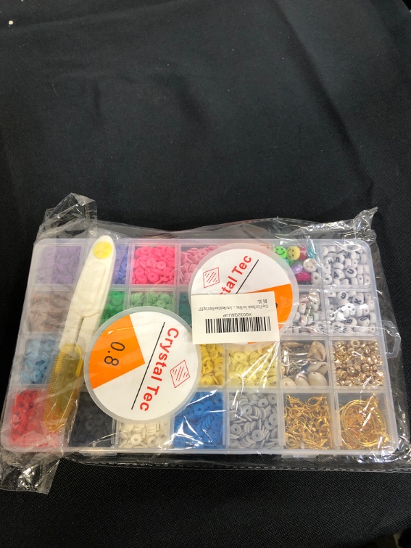 Photo 2 of 4800Pcs Clay Beads for Bracelets Making Kit, 20 Colors Flat Polymer Clay Beads Kit with Smiley Face Letter Beads 6mm Spacer Heishi Bead for Jewelry Making, DIY Craft Kit for Girls
