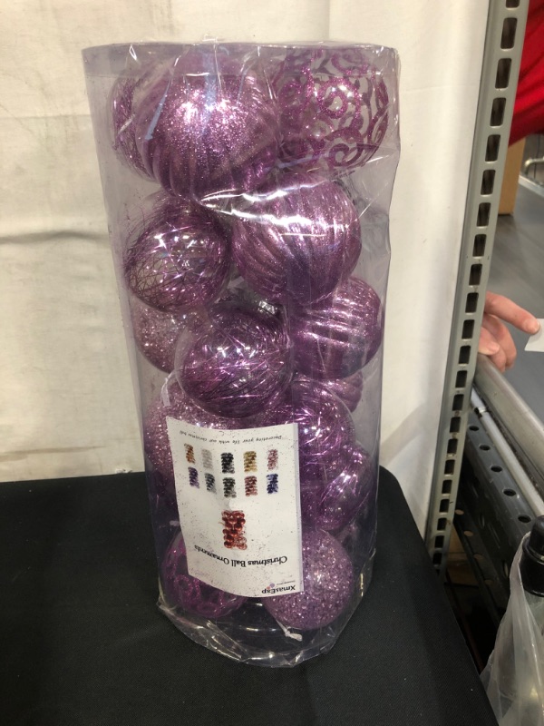 Photo 2 of 24ct Christmas Ball Ornaments Shatterproof Large Clear Plastic Hanging Ball Decorative with Stuffed Delicate Decorations (70mm/2.76" Light Purple)
