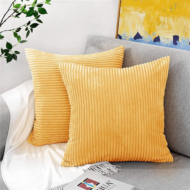 Photo 1 of BUHUA Yellow Throw Pillow Covers 20x20,Throw Pillows for Couch,Corduroy Pillow Covers Set of 2 for Living Room,Sunflower Yellow
