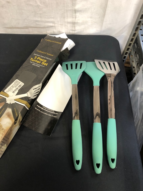 Photo 1 of Aqua Sky Silicone Spatula Turner Set – Stainless Steel and Silicone Heat Resistant Kitchen Utensils – 608F – Grill Spatula Tools for Bbq - Egg and Pancake Flipper – Gift Box and Bonus Recipe Ebook
