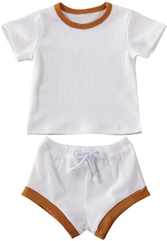 Photo 1 of Infant Toddler Baby Girl Boy Clothes Ribbed Short Sleeve Tops T-Shirt Drawstring Shorts Summer Outfits Set
 SIZE 2-3YRS