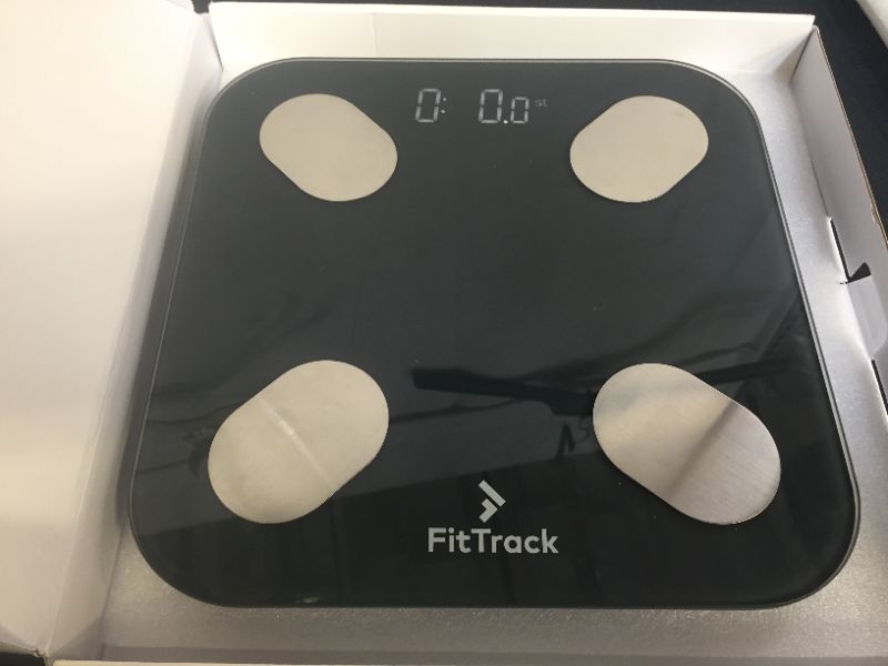 Photo 1 of FitTrack Dara Smart BMI Digital Scale - Measure Weight and Body Fat - Most Accurate Bluetooth Glass Bathroom Scale (Black)