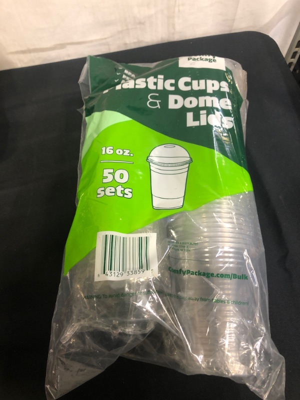 Photo 2 of [50 Sets - 16 oz.] Crystal Clear Plastic Cups With Dome Lids
