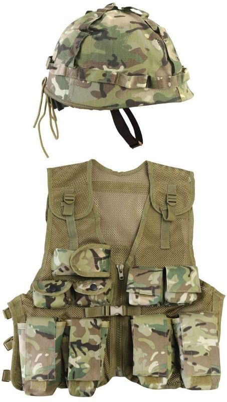 Photo 1 of Kids Multi Cam Combat Vest & Camo Helmet, With Free Dog Tags, Age 5-12 by KAS
