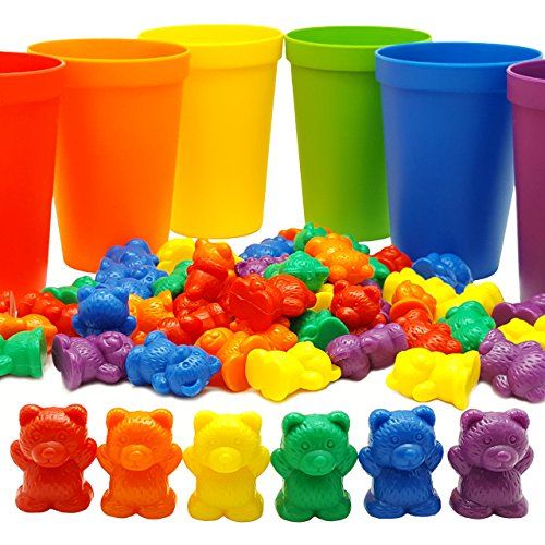 Photo 1 of Skoolzy Rainbow Counting Bears with Matching Sorting Cups Bear Counters and Dice Math Toddler Games 70pc Set - Bonus Scoop Tongs
