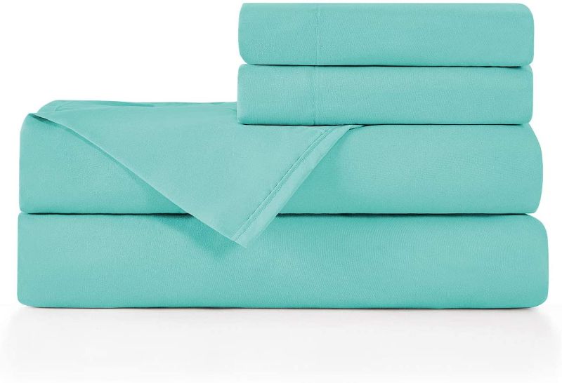 Photo 1 of BASIC CHOICE Brushed Microfiber Bed Sheet Set, Turquoise, Twin, 3 Pieces
