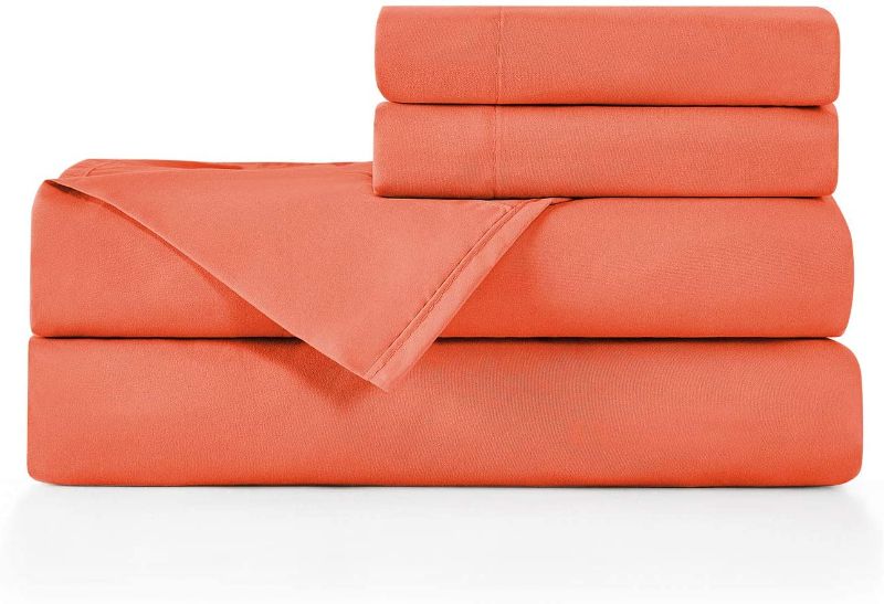 Photo 1 of BASIC CHOICE Brushed Microfiber Bed Sheet Set, Bright Coral, Full, 4 Pieces
